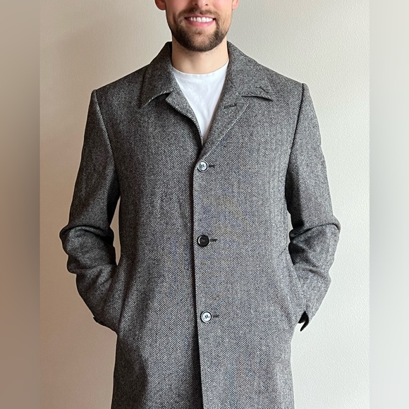 Club Monaco Mens Wool Peacoat | Mid Length | Herringbone - Picture 1 of 7